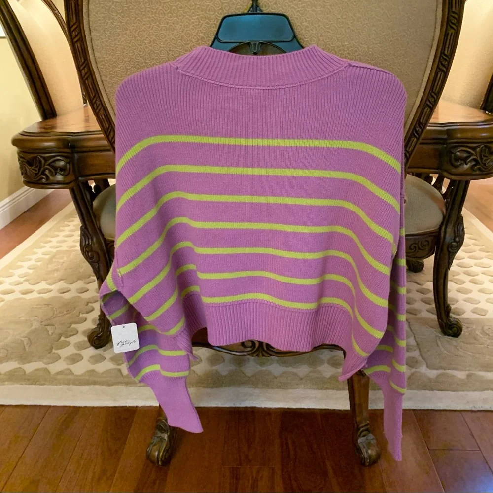 NWT Free People‎ Easy Street Stripe Print Mock Neck Long Sleeve Cropped Pullover